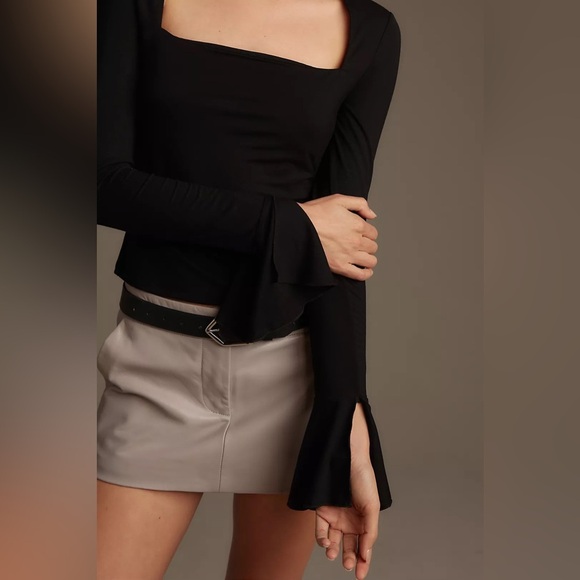 Reformation Lucca Long Sleeve Knit Top Black Square Neck NWOT - Picture 3 of 14